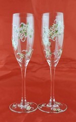 ELEGANT CHAMPAGNE FRANCE FLUTE/GLASS PAIR BLOSSOM FLOWER STEMWARE WEDDING