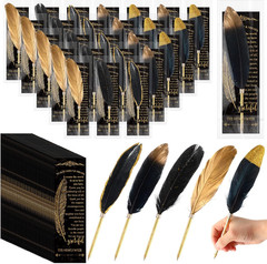 25 Sets Feather Pen Wedding Favors Bulk Bridal Shower Quill Ballpoint Pens Gold