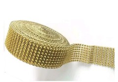 20 Yards Rhinestone Ribbon 2 Rolls Diamond Ribbon for Crafts, Cake, Gold, 8 Row