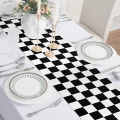 6 Pcs Black and White Checkered Table Runner 14 x 108 Inch Disposable Plastic…
