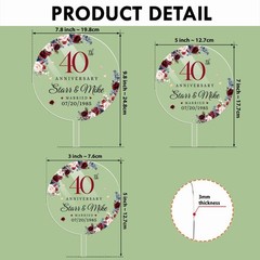 Personalized 40th Wedding Anniversary Cake Topper, Ruby Acrylic Cake Decor Gift