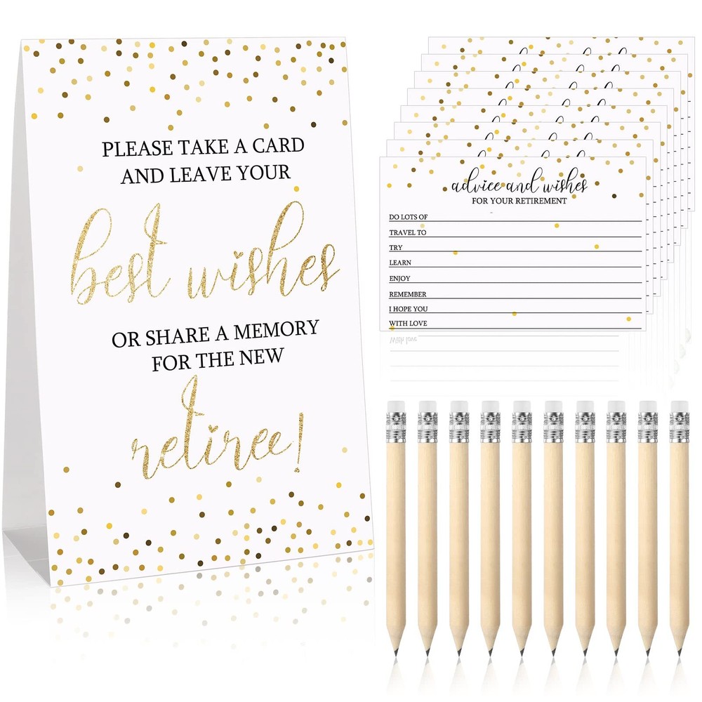 50 Pieces Gold Retirement Party Advice Cards 10 Pencils Supplies Decor