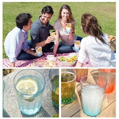Unbreakable Plastic Drinking Glasses Set of 12, BPA-Free Reusable Clear Blue