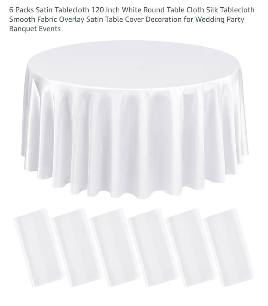 6 PACKS White 120″ inch Round SATIN Tablecloth WEDDING Events 5′ Ft table
