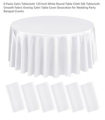 6 PACKS White 120″ inch Round SATIN Tablecloth WEDDING Events 5′ Ft table