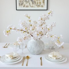 3Pcs Artificial Cherry Blossom Branches 40″ Fake Silk Cherry Blossoms White