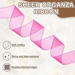 Sheer Organza Ribbon 1 Inch 50 Yards Chiffon Sheer 1Inch x 50Yards Rose Red
