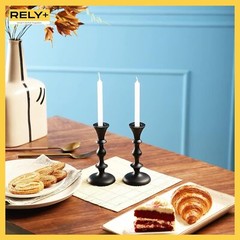 Black Candle Holders Set of 2 – Decorative Taper Candles for Matte