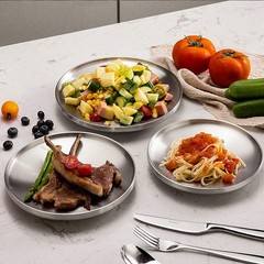 Sumerflos 304 Stainless Steel Dinner Plate 9 Double-Layer Round Dessert Plate