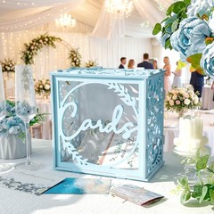 Blue PVC Wedding Card Box Acrylic Window Reception Envelope Money Gift Holder