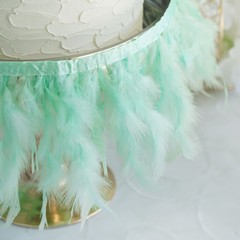 Mint Green 39″ long Natural Turkey Feathers Trim with Satin Ribbon Decorations