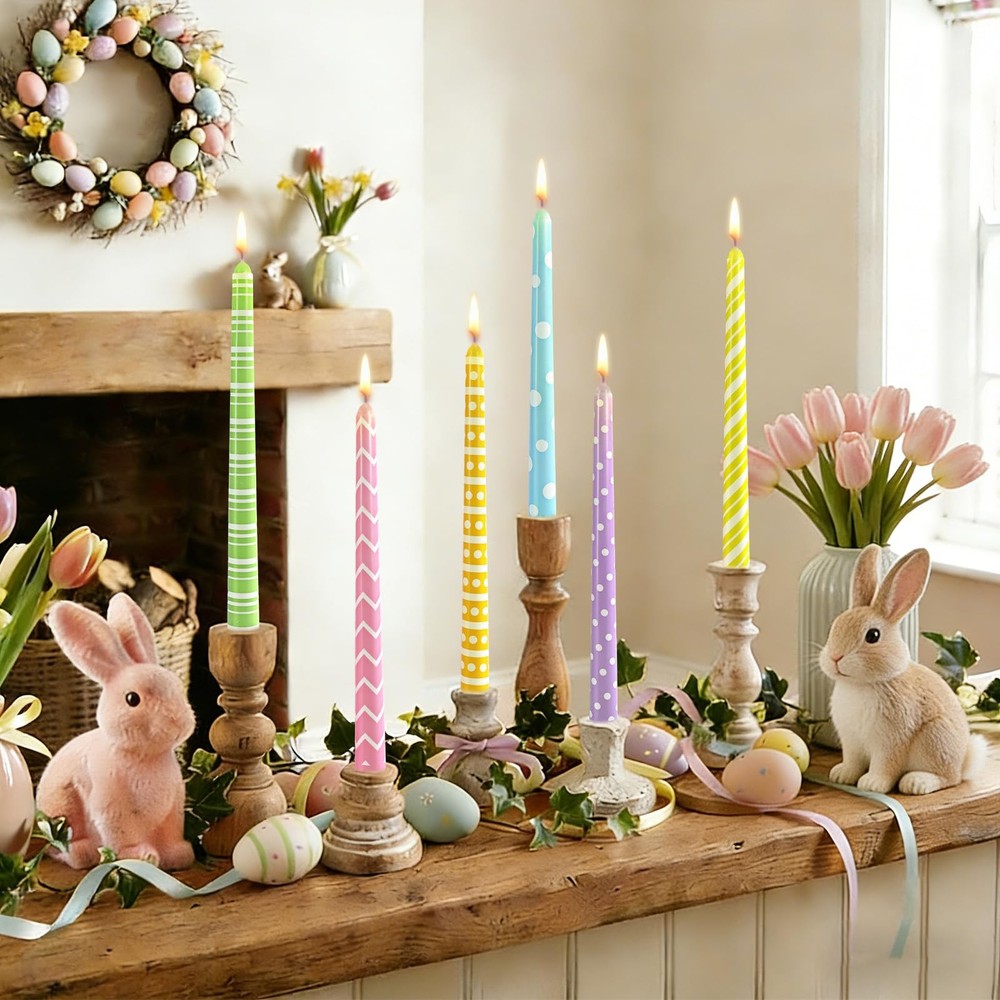 12Pcs Easter Dripless Taper Candles 10 Inch Long Unscented Candle Sticks Pastel