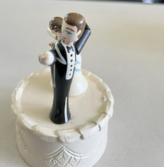 Wood Push Puppet Toy Dancing Bride Groom On Wedding Cake Topper,