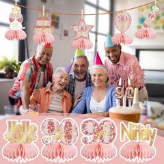 90th Birthday Decorations for Women, 12Pcs Pink Rose Gold