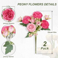 2 Packs Peonies Artificial Flowers, Mixed Pink Artificial Peonies, Silk Peoni…