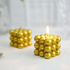 2 GOLD Bubble Cube Unscented Paraffin Wax CANDLES Wedding Centerpieces Events