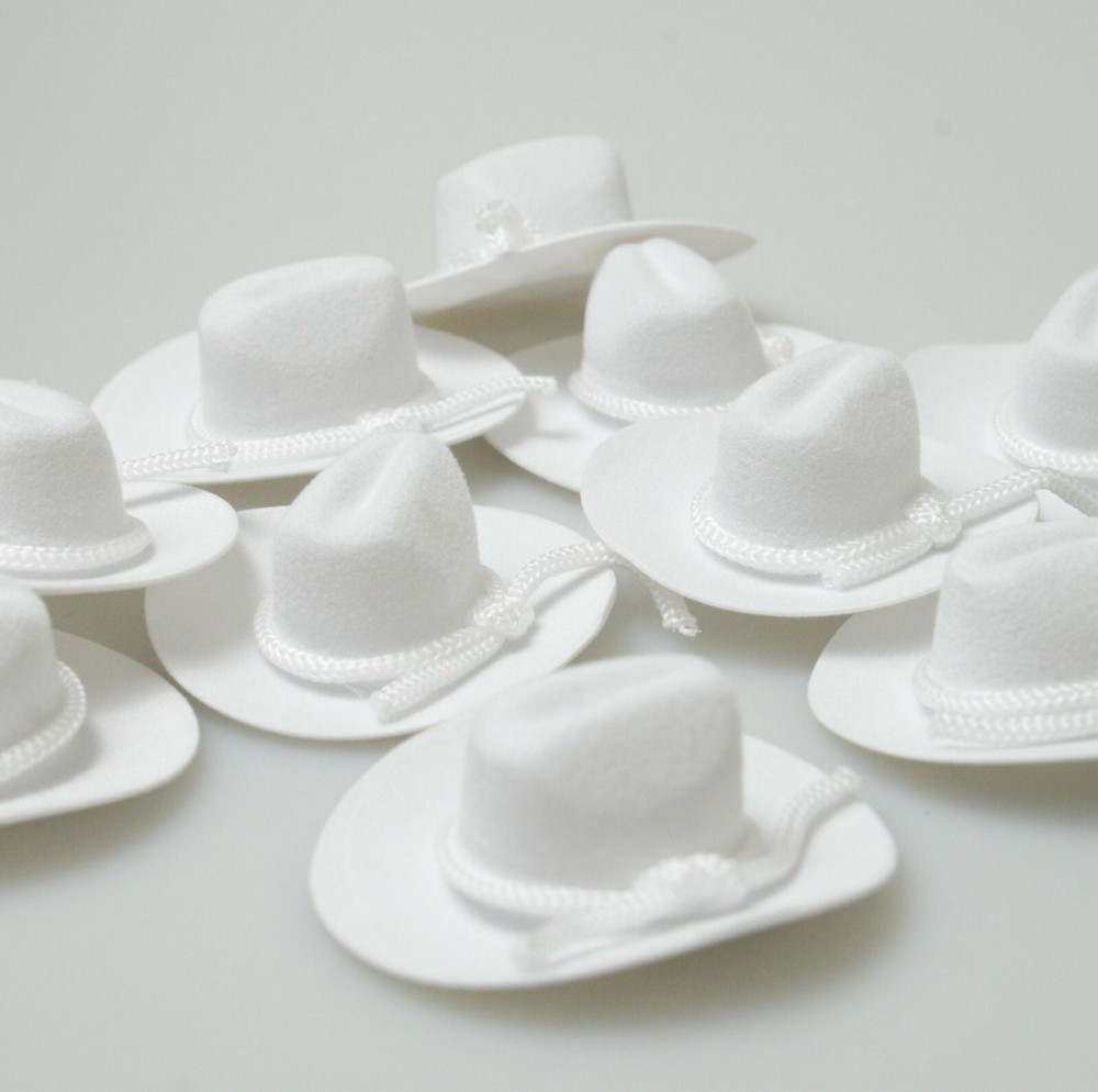 12 MINI COWBOY FELT HAT 2″ White WESTERN WEDDING FAVORS RECUERDOS BIRTHDAY PARTY