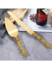 Gold Elegant Cake Knife and Server Set, Steel Plated Blades with Acrylic Handles