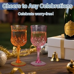 24 Pcs Plastic Vintage Wine Glasses, 7 Oz Plastic Colored Water Goblets for