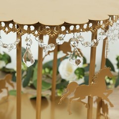 14″ Gold Metal Round Pedestal Cake Stand Carousel Design with Hanging Acrylic