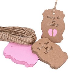 100pcs Baby Shower Tags Kraft Paper Gift Tag，Baby Feet Shower and Party Pink