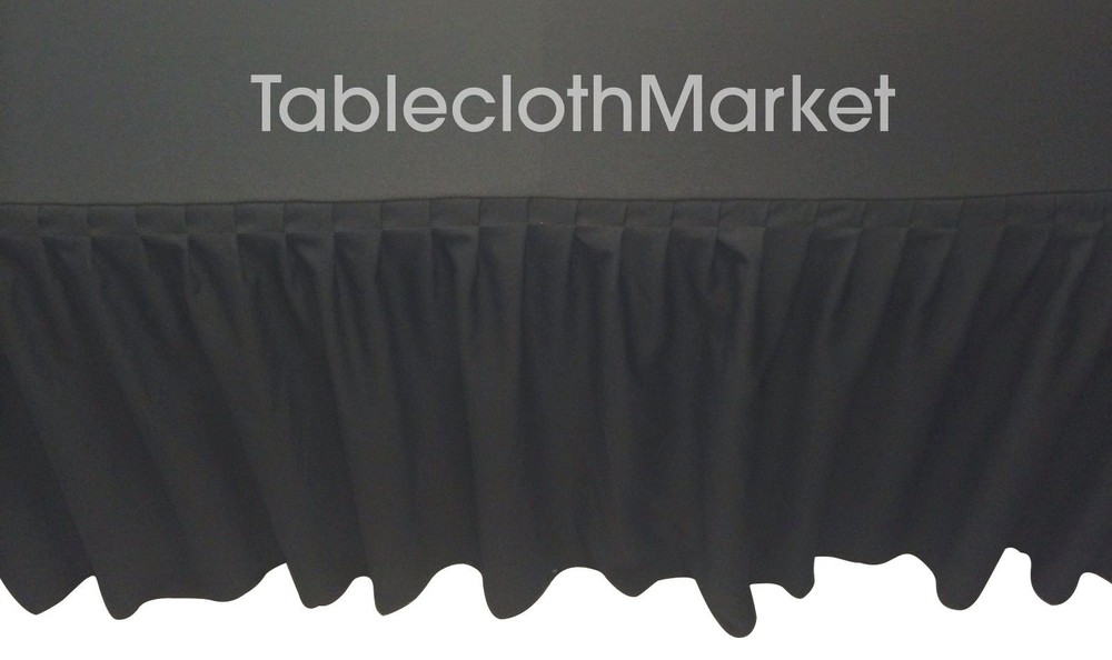 5′ ft. Fitted Table Skirting Cover w/ Top Topper Single Pleated Trade show BLACK