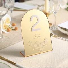 Gold Mirror Arch Wedding Table Numbers with Stands 1-15, 5×7 Acrylic Display