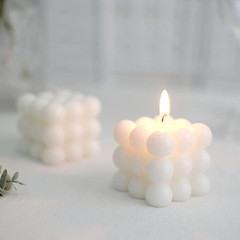 2 White Unscented Paraffin Wax Candles Bubble Cube Wedding Centerpieces Party Ev