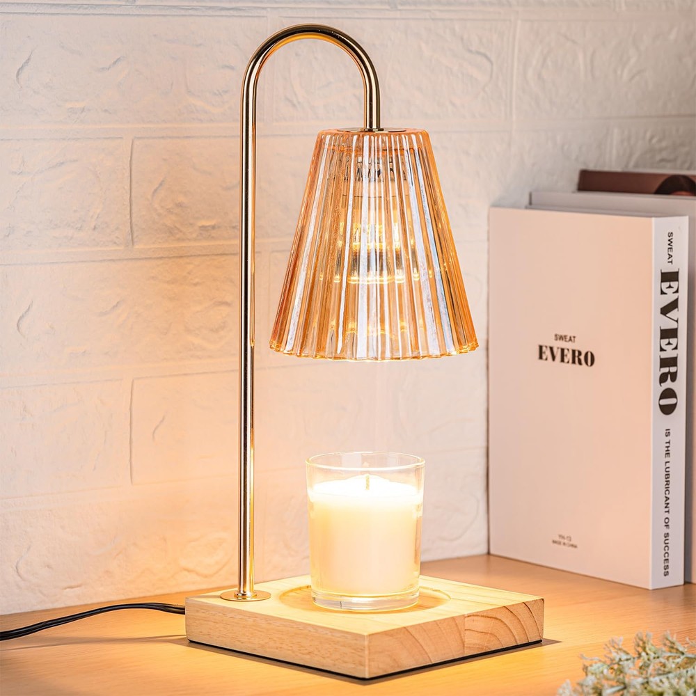 Marycele Candle Warmer Lamp with Timer, Vintage Amber Nightstand Large,