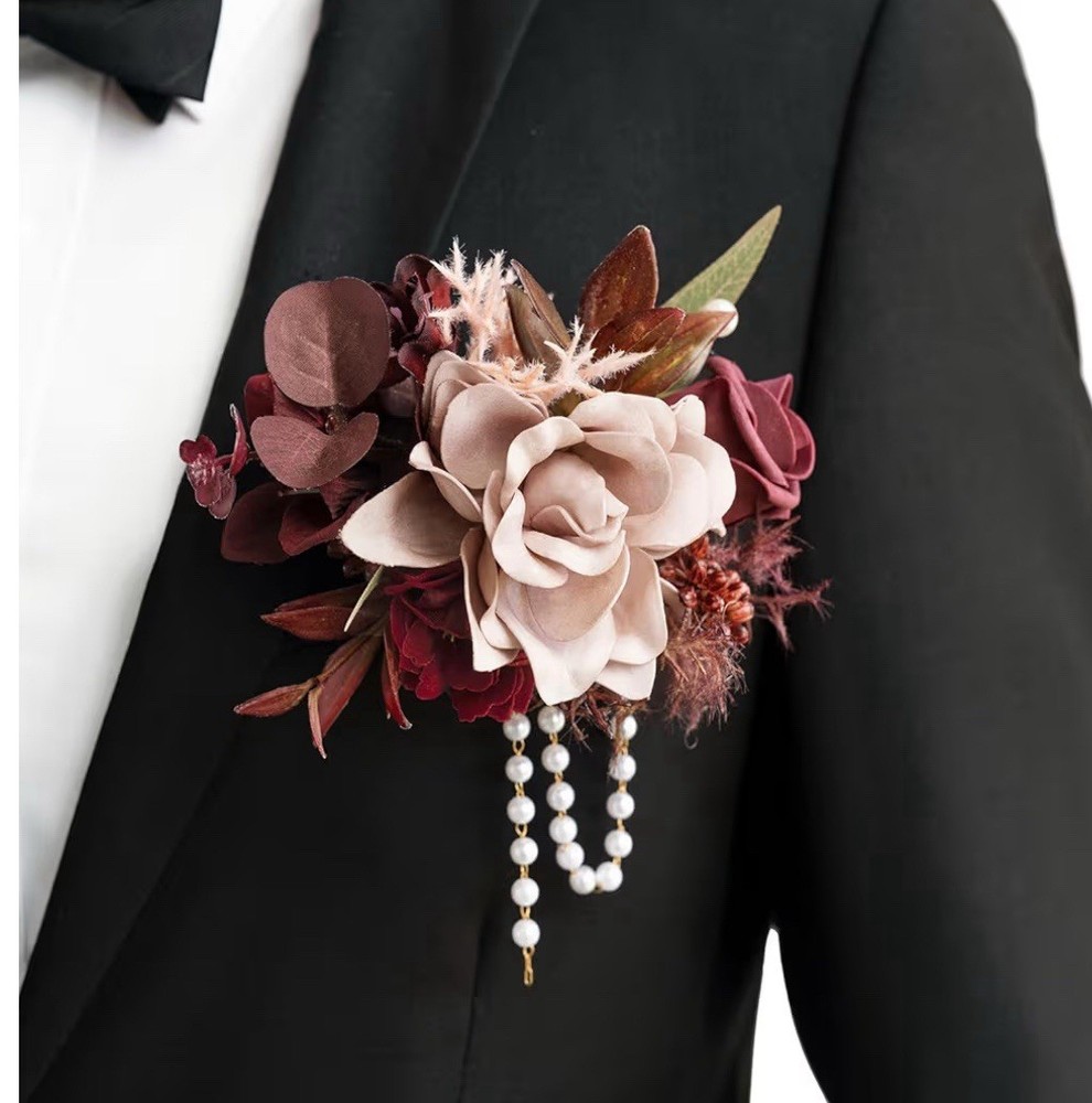 Ling’s Moment Pocket Boutonniere Single for Men Groom for Wedding Burg/dusty Ros