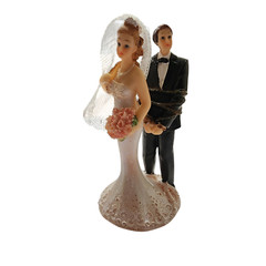 Funny Wedding Cake Topper, Bride Tied Up Groom Couple Figurine, 2.6 x 4.6 x 2.3″