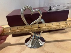 2010 Studio His & Hers Wedding Cake Topper 886705 Double Heart Silver Rhinestone