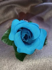 NEW 4″ Long Artificial Turquoise Single Rose Boutonniere With Rhinestone Wrap