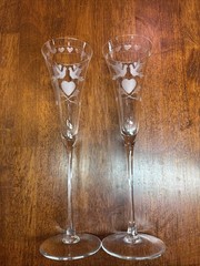 Wedding Toasting Fluted Champagne Glasses Lovebird And Hearts