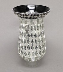 Candle Holder 5″D 10.5″Hi Set/2 Nickel Plated & Mirror Mosaic Shade FREE SHIPING