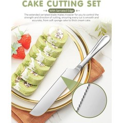 Premium 2-Piece Cake Cutting Set Serrated Knife and Server Spatula for Pastry