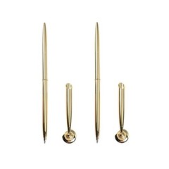 GANPUB 2Pcs Gold Pen & Pen Stand Round Pen Holder Signing Set Metal Attached