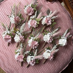 Lot Of 12 Light Pink Boutonnieres Artificial/paper/dried Flowers