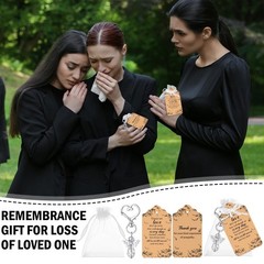 100 Set Angel Keychains Funeral Favors with Organza Bags & Sympathy Tags – Memor