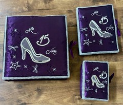 New 3pc Purple Silver Quinceanera Ceremony Set Bible Photo Album Guest Book READ
