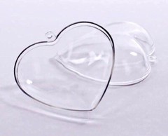 2 Clear Plastic Ball Heart fillable Ornament favor 2.5″