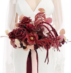 Ling’s Moment 11″ Black and Dusty Rose Wedding Bouquets for Bride – NO RIBBON