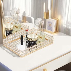 Pcs Metal Crystal Mirror Tray – 11.»x8.1″ Table Centerpieces Tray, Multi 2 Gold