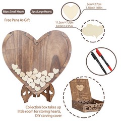 Rustic Wooden 3D Wedding Guest Book Transparent Heart Frame w/Box Party Decor