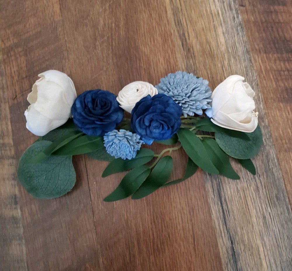 Navy Dusty Blue White Wedding Cake Flower Garland Reusable Sola Wood Party Decor