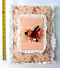 VTG Shabby Chic Photo Album Padded Floral Fabric Lace 3-Ring Binder 13.5×9 EUC
