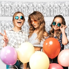 4 Pack 10 Feet Silver Foil Fringe Garland Metallic Tinsel Streamers Banner Wa…
