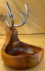Nambe Holiday Reindeer Dish Bowl MT0887 Acacia Wood Alloy Antlers
