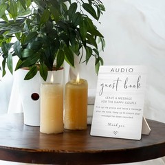 Audio Guest Book Sign – Audio Phone Guestbook Wooden 5x7inches Audio White