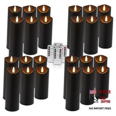 Set of 24 Flickering Black Flameless Candles, Battery Operated LED Red-24
